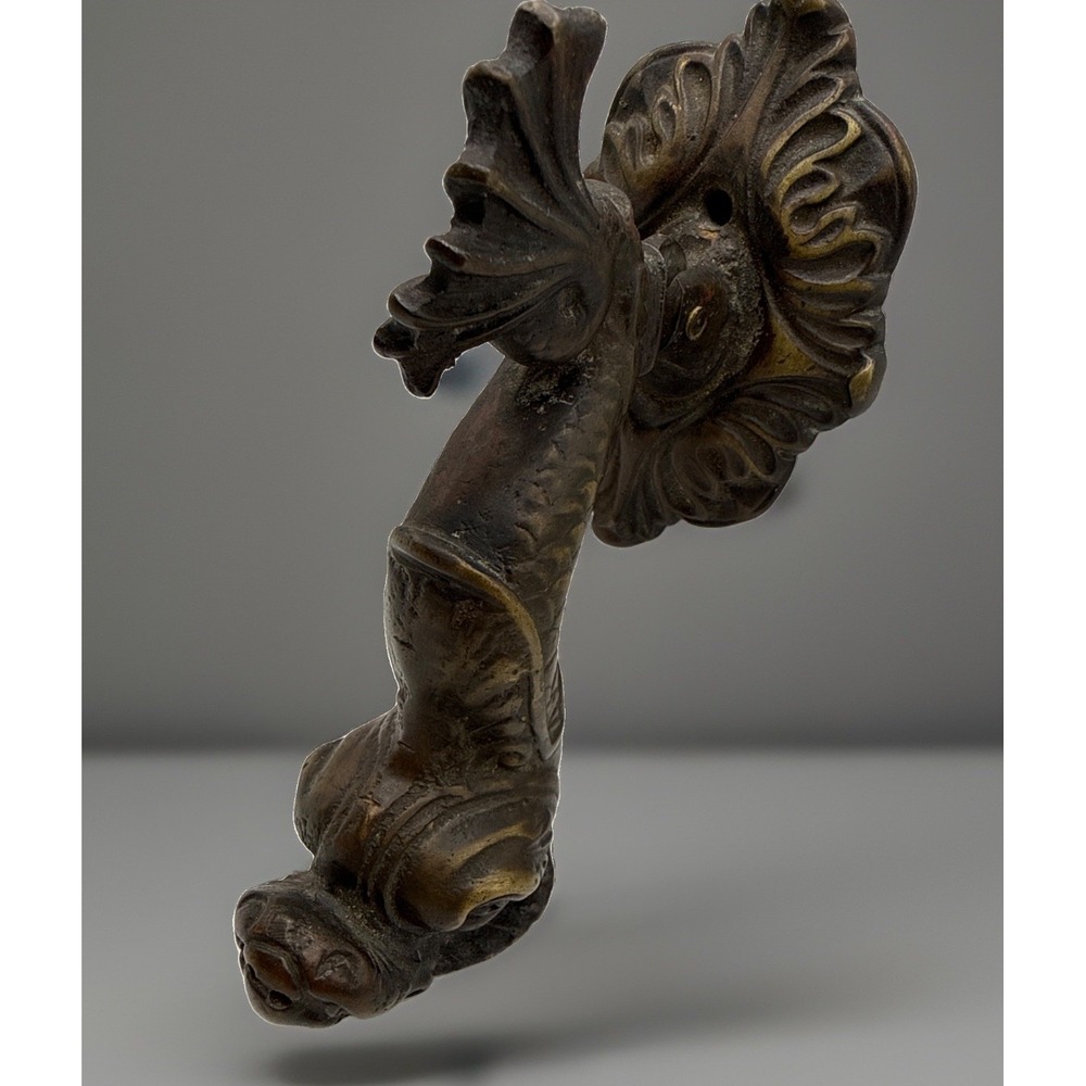 Antique Heavy Cast Bronze/Brass Mythical Dolphin Creature Door Knocker